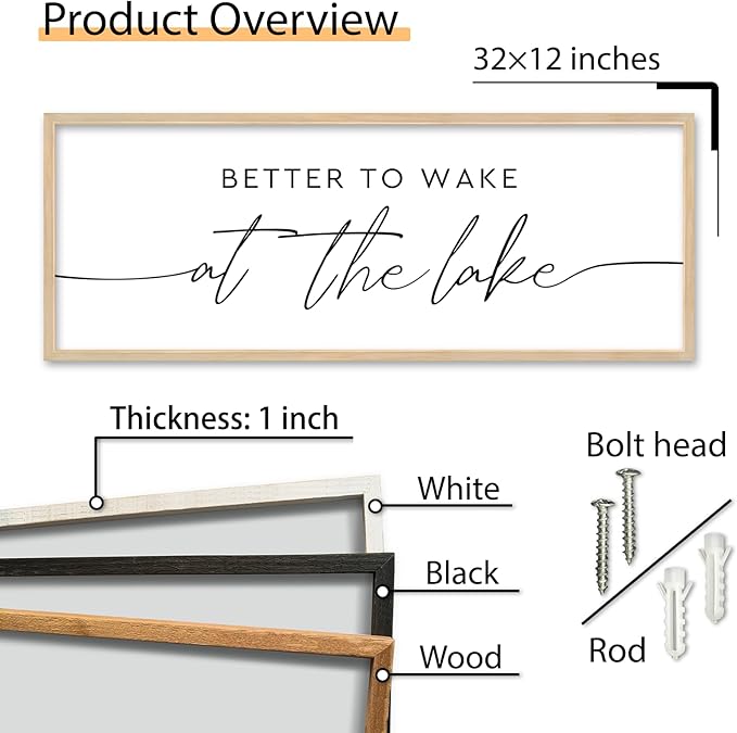 SRSZHIYUE Better To Wake At The Lake Wall Decor Above Bed Sign 32"×12" for Lake House Bedroom Over Bed Large Wood Framed Wall Hanging Art (Wood)-Ruum Studio Home
