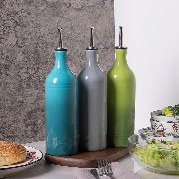 Sweejar Large Ceramic Olive Oil Dispenser Bottle, Opaque Oil Cruet Protects Oil to Reduce Oxidation, Suitable for Storage Oil, Vinegar, Soy Sauce & Other Liquids, Pack of 1, 24 Fl Oz (Gray)-Ruum Studio Home