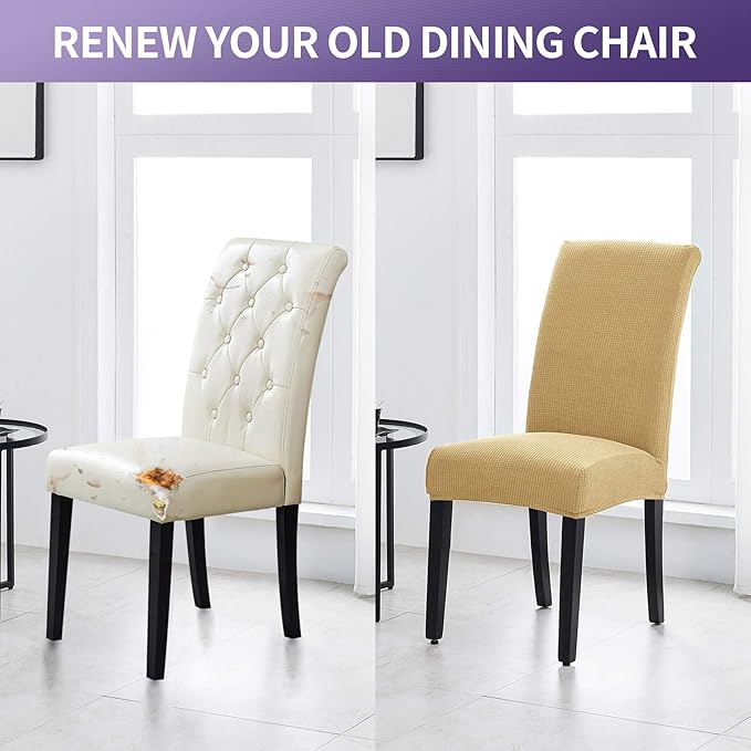 Joccun Chair Covers for Dining Room Set of 4,Dining Chair Slipcovers Stretch Dining Room Chair Covers Seat Protector,Washable Parsons Chair Cover for Home,Hotel(Parmesan,4 Pack)-Ruum Studio Home