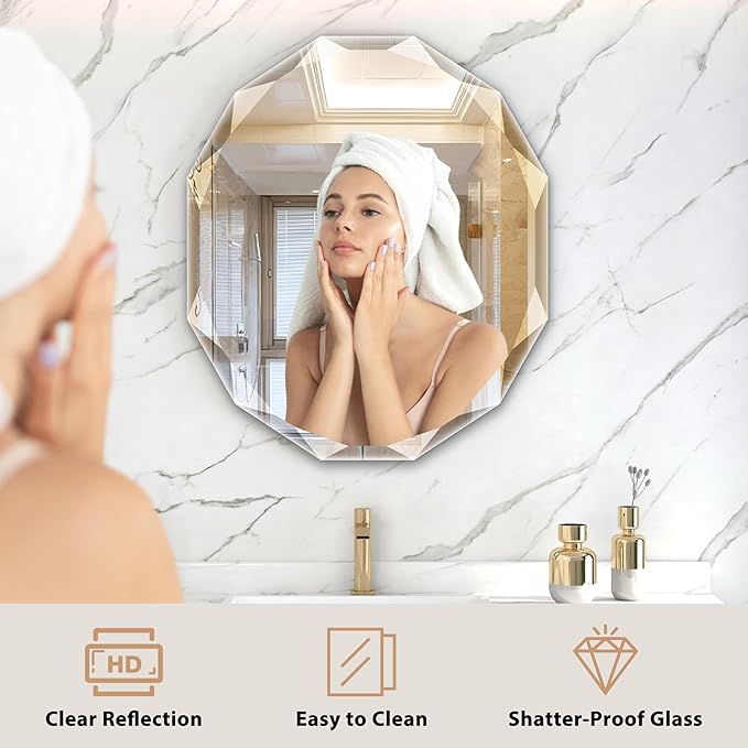 Bathroom Mirrors for Over Sink, Round Frameless Mirrors for Wall, 24x28 Inch Beveled Bathroom Mirror, Bathroom Vanity Circle Mirror for Bedroom Living Room Entryway Home Decor-Ruum Studio Home