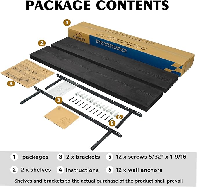 BGMG Wood Floating Shelves 36 inch Long,Wide Rustic Wooden Wall Shelves for Bathroom Living Room Bedroom Kitchen Farmhouse Set of 2-36x6.7x1.25 inch-Black-Ruum Studio Home