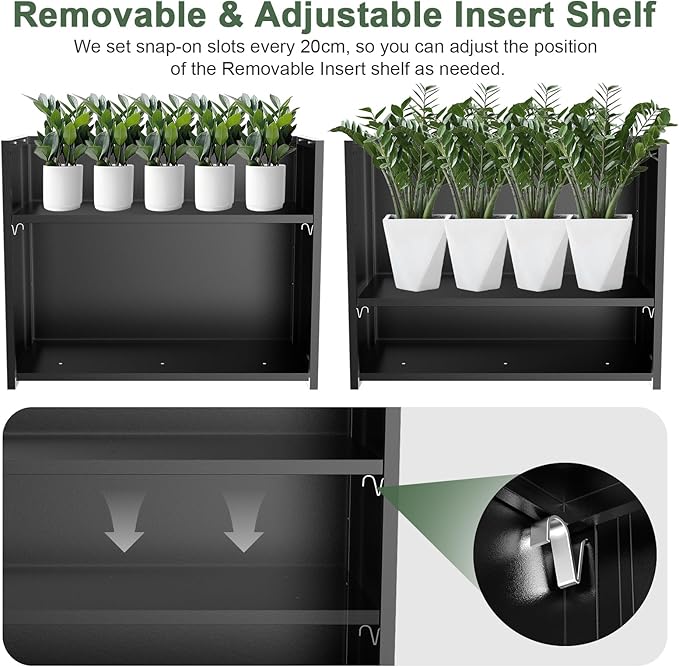 Tall Metal Cube Planter for Outdoor Plants 30" L x 12" W x 24" H, Heavy Duty Steel Large Planter Box with Removable Insert Shelf, Modern Décor for Tall Plants, Trees, Flowers (Black)-Ruum Studio Home