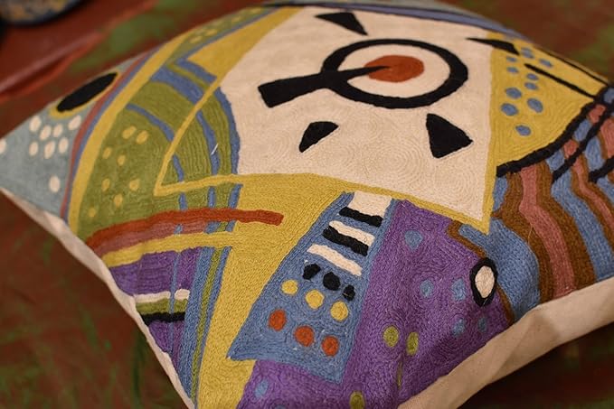 Kandinsky Modern Throw Pillow Cover - Cosmic III | Abstract Pillow | Modern Couch Pillow | Contemporary Pillows | Outdoor Pillow | Mid Century Chair Cushions | Handmade Wool Size 18x18-Ruum Studio Home
