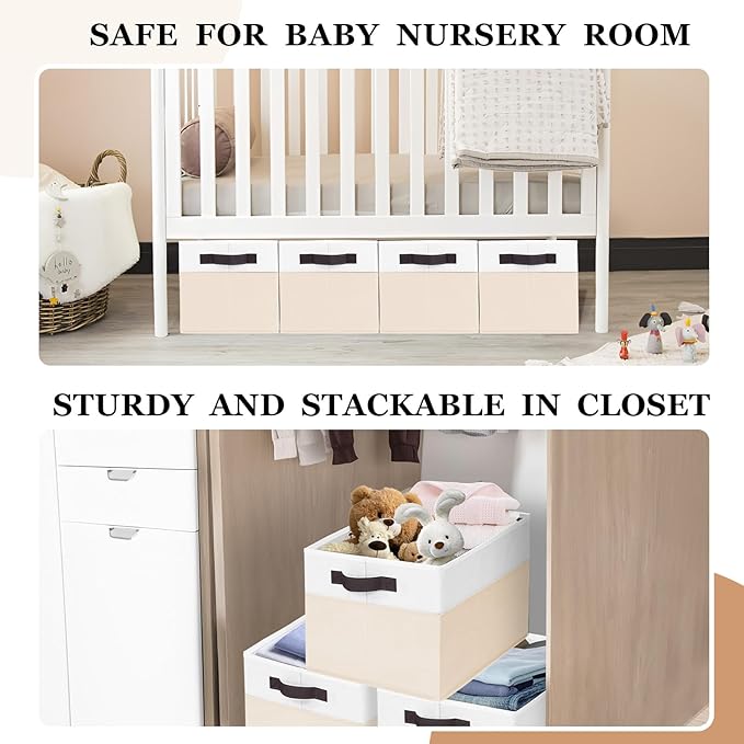 Criusia 4 Pack Baby Clothes Organizer Bins, Fabric Collapsible Storage Baskets with Handles, Odorless Storage Bins for Toy Clothes Nursery Kids Room Playroom Classroom (14L*10W*9.5H)-Ruum Studio Home