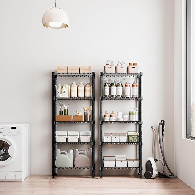 1250 lbs 5 Tier Shelf Metal Storage Shelves Wire Rack Closet Organizers for Garage Kitchen Bathroom Laundry Black 11.8" D x 23.6" W x 59.5" H-Ruum Studio Home