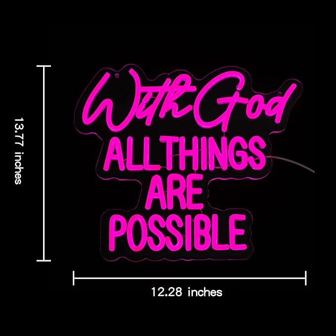 "With God All Things Are Possible" Neon Sign God Neon Light for Wall Decor Letter LED Neon Sign Pink LED Neon Light Dimmable Neon Signs for Bedroom Wedding Church Decoration-Ruum Studio Home
