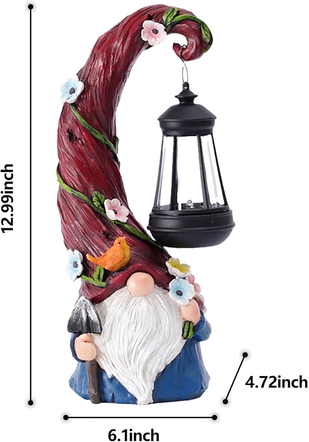 Gnome Garden Decor Statue Solar Gnomes Decorations for Yard with Lantern Light Outdoor Decorations for Patio Mom Gift-Ruum Studio Home