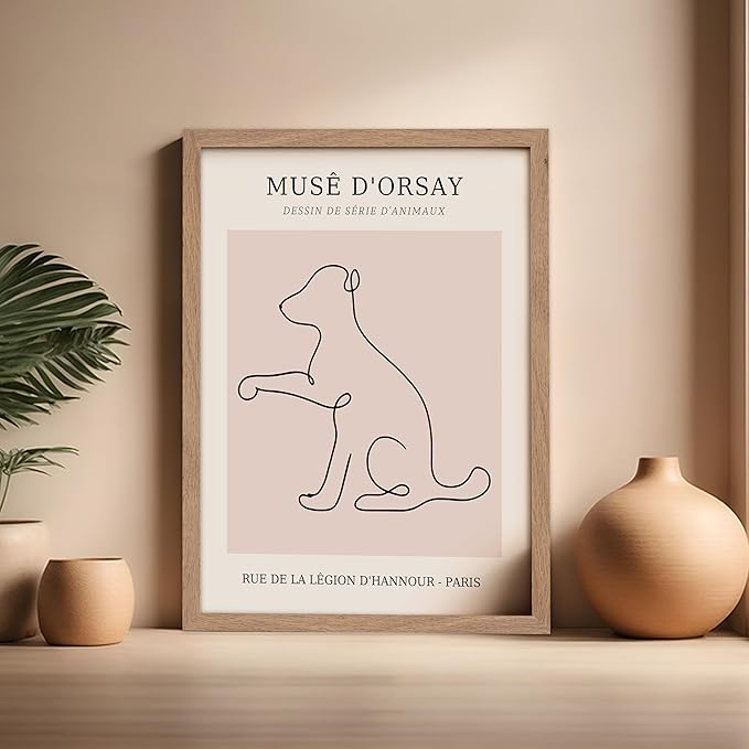 Poster Master Vintage Poster - Retro One Line Dog Drawing Print - Dog Art - Minimal Gift for Men, Women, Animal Lover - Abstract Wall Decor for Home, Office, Bedroom, 16x20 Beige Framed-Ruum Studio Home