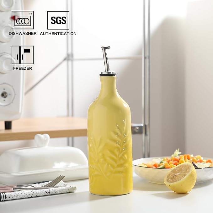 Sweejar Ceramic Olive Oil Dispenser Bottle, 20 Oz Relief Opaque Oil Cruet Protects To Reduce Oxidation, Suitable for Storage Soy Sauce, Coffee Syrup, Liquids, Set of 1 (Gradient Yellow)-Ruum Studio Home