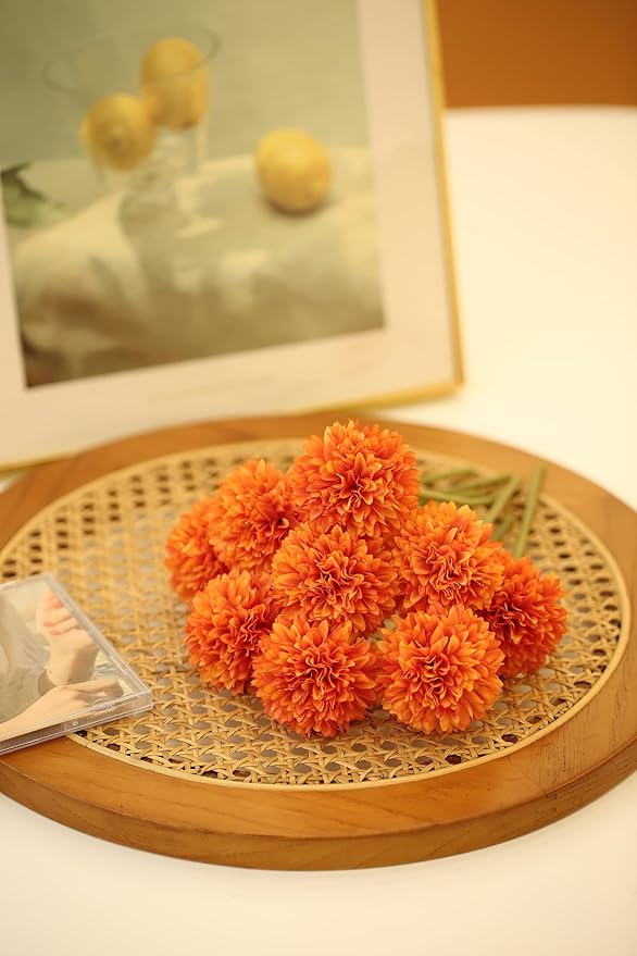 Kimura's Cabin 20Pcs Orange Fake Mums Flowers Artificial Silk Chrysanthemums Faux Ball Flower for Wedding Arrangement Fall Bouquets Home Table Decoration Halloween Decor(Orange)-Ruum Studio Home