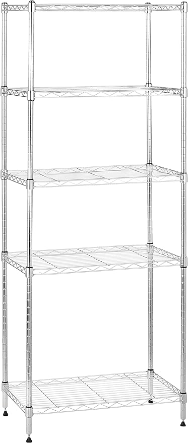 Amazon Basics 5-Shelf Adjustable, Storage Shelving Unit, (200 Pound Loading Capacity per Shelf), Steel Organizer Wire Rack, 23.2 x 13.4 x 60 inches (LxWxH), Chrome-Ruum Studio Home