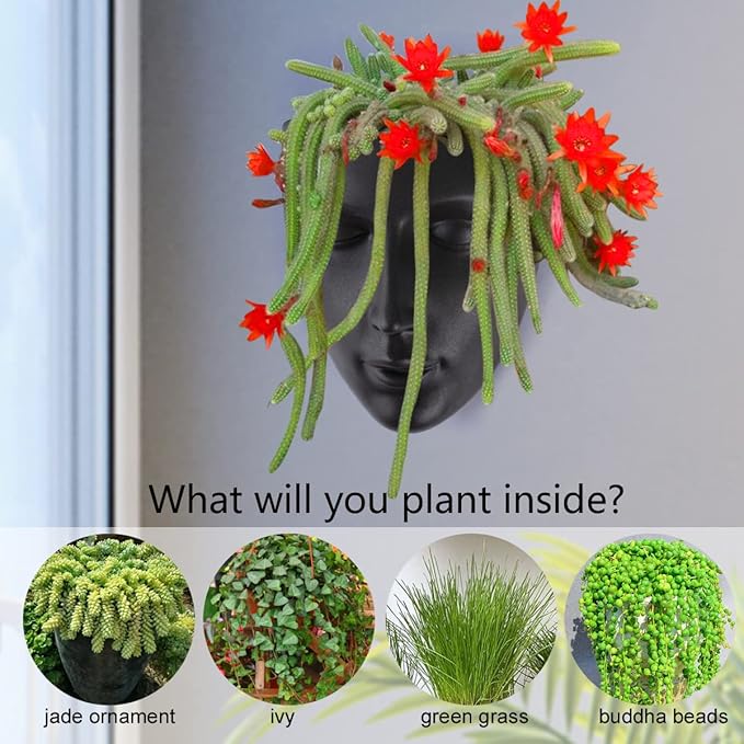 GDYOOSHOW 6.7" Tall Hanging Planter Wall Flower Pot for Garden Balcony Indoor or Outdoor (Black Resin)-Ruum Studio Home