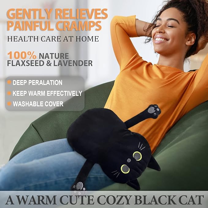 Large Microwave Heating Pad with Washable Cover 21 * 12" Microwavable Heating Pads for Cramps, Back, Neck Shoulder Pain Relief, Cordless Weighted Moist Heat Pack, Black Cat-Ruum Studio Home