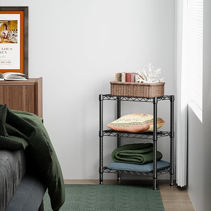 750 lbs 3 Tier Shelf Metal Storage Shelves Wire Rack Closet Organizers with PP Board for Garage Kitchen Bathroom Laundry Black 11.8" D x 21.7" W x 28.6" H-Ruum Studio Home