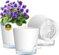 6 inch Self Watering Pots for Indoor Outdoor Plants, 3 Pack Flower Plant Pots with Drainage Holes and Clear Reservoirs, Visible Water Level, Plastic Planters with Wicking Rope, White-Ruum Studio Home