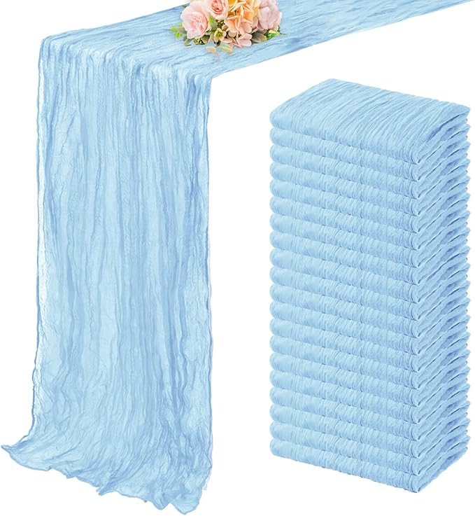 20 Pack Baby Blue Cheesecloth Table Runner 20 x 120 Inch Long Rustic Gauze Cheese Cloth Table Runner for Wedding 10FT Bridal Baby Shower Table Decorations Boho Fabric Sheer Birthday Party Table Decor-Ruum Studio Home