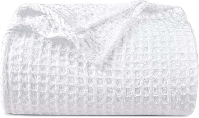 PHF Ultra Soft Waffle Weave Blanket Queen Size 90"x 90"- Washed Lightweight Breathable Cozy Woven Blanket for Bed - Aesthetic Decor for Couch Bedding Sofa Home Car - White-Ruum Studio Home