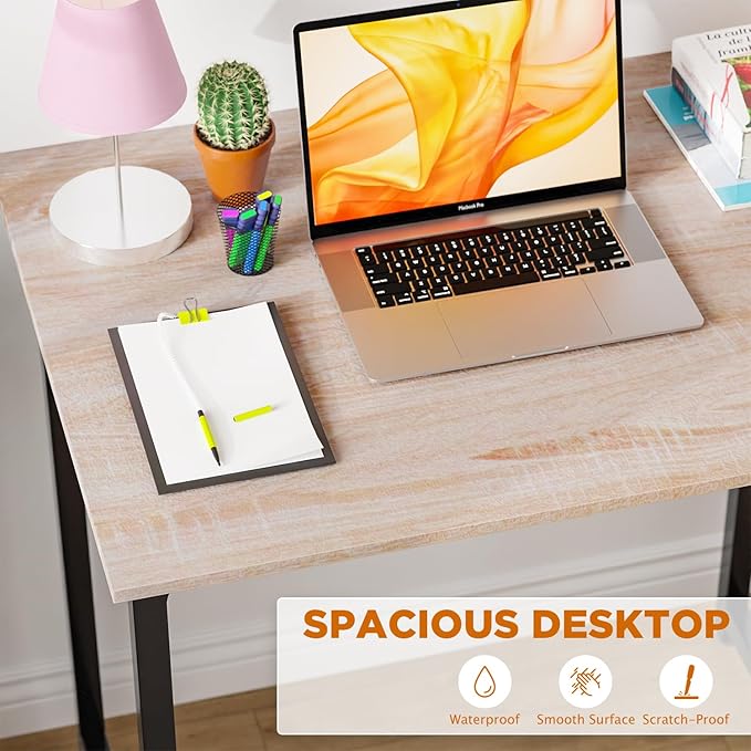 PayLessHere | 32 Inch Computer Desk | Nature | Office Desk with Metal Frame, Adjustable Feet | Water-Resistant, Scratchproof Surface | Sturdy Writing Table for Home Office or Study | Pack of 1-Ruum Studio Home
