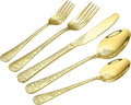 Floral 20 Pcs Gold Silverware Set for 4, Food Grade Stainless Steel Flatware Set with Rose Flower Embossed Design, Eating Utensils Sets Include Fork/Knife/Spoon, Reusable Cutlery Set, Dishwasher Safe-Ruum Studio Home