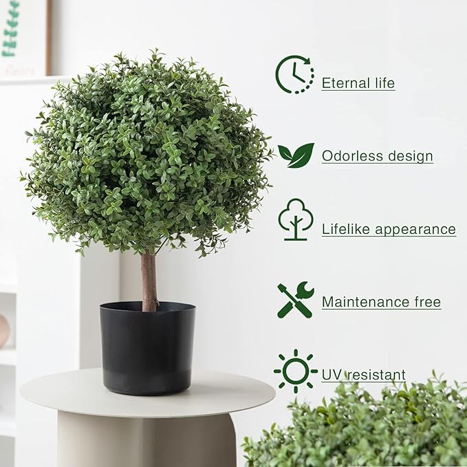 2 Pack 24.5inch Artificial Topiary Ball Plants, Faux Boxwood Ball in Pot, Fake Outdoor Plant for Front Door Decor, Home Decor, Garden, Wedding Decor-Ruum Studio Home