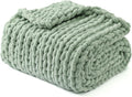 YnM Chunky Throw Blanket, Medium-Weight, Hand Knitted with Chenille Yarn, Skin Friendly, Ventilated and Breathable, Machine Washable, Home Décor Piece for Couch, Sofa and Bed (Sage Green, 50x60 Inch)-Ruum Studio Home