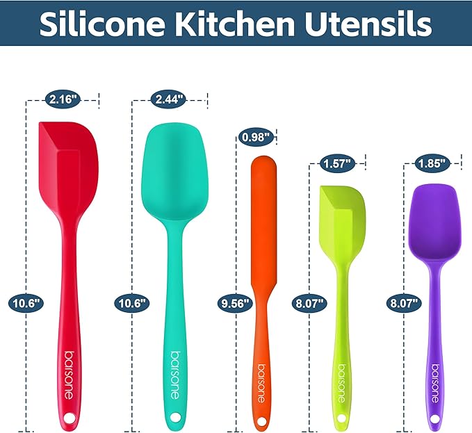 Barsone 5-Piece Silicone Spatula Set（ Heat Resistant 446°F Food Grade BPA Free, Nonstick Cookware Safe Dishwasher Safe Kitchen Tools for Baking, Cooking, Stirring, Multicolor）-Ruum Studio Home