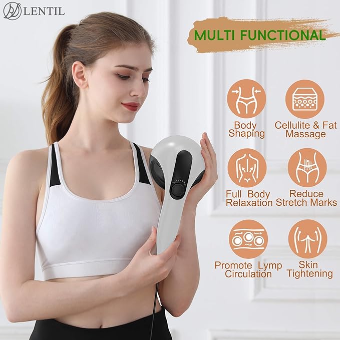 Body Sculpting Machine - 7-Speed 8-Head Electric Cellulite Massage & Lymphatic Drainage Device with Lipo Roller, Handheld Full-Body Massager Vibra for Belly, Butt, Arms, Legs, Home Use(White)-Ruum Studio Home