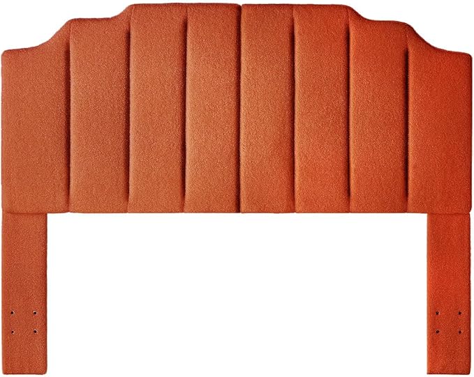 24KF Orange Teddy Fabric Tufted for Queen Upholstered Headboard, Modern Vertical Channel Design Full Headboard with Stepped Silhouette Top Edge,6026-Q-Teddy Orange-Ruum Studio Home