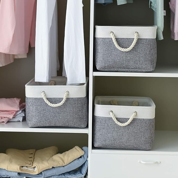 TcaFmac Storage Basket for Organizing - Large 4 Pack 15.8x11.8x8.2 inch Fabric Storage Bins for Shelves, Foldable Storage Cubes for Closet Cloth Toy Gift Kids(White&Grey)-Ruum Studio Home