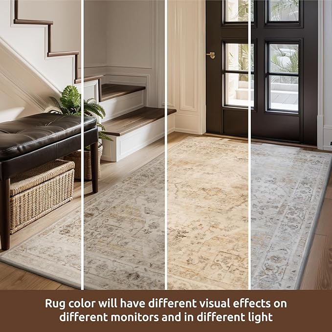 AMOAMI-Area Rug 8FT X 10FT Rugs for Living Room-Vintage Soft Beige Rugs for Bedroom-Non Slip Carpet-Washable Rug for Dining Room Living Room Bedroom Office Under Table-Ruum Studio Home
