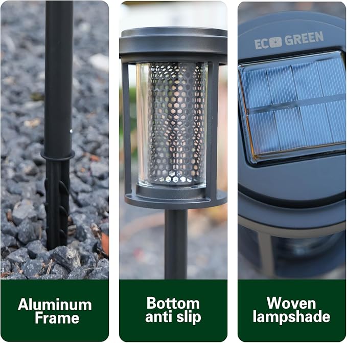 EcoGreen Outdoor Pathway Solar Light, 4pcs Pack,Garden Patio Balcony Walk Way Lights, Aluminum Leg, 5000K Daylight, IP65 Waterproof, 2.44*13.4in-Ruum Studio Home