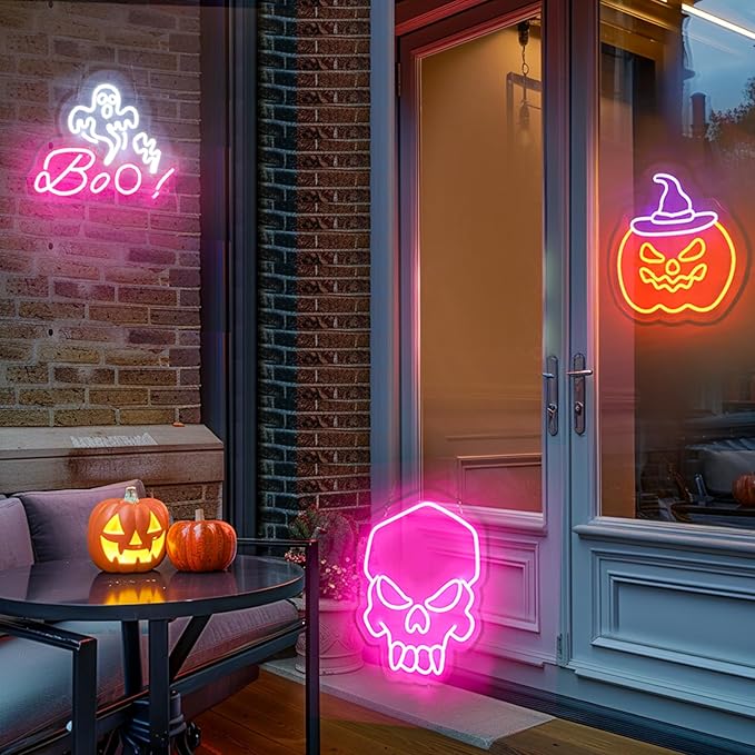Dimmable Skull Neon Sign,Halloween Pink Neon Sign Light for Wall Decor, Skeleton LED Neon Sign for Beer Bar Bedroom Art,Skull Head Neon Lights Suitable for Computer Room, 5V USB Power 15.75 * 11.8in-Ruum Studio Home