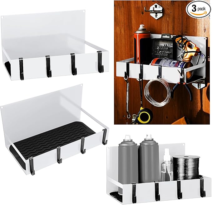 3 Pack Magnet Garage Organizer Magnetic Spice Rack for Refrigerator 20 lb Capacity Shelf Hanging Heavy Duty Magnetic Fridge Side for Organize Garage Tools (White)-Ruum Studio Home