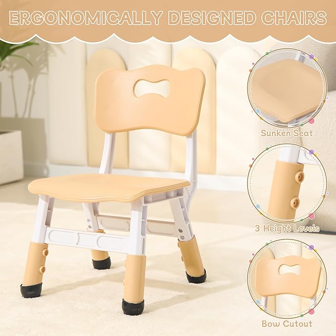 Height-Adjustable Kids Table and Chairs, 31.5''L x 23.6''W Toddler Table and 4 Chairs Set with Anti-Slip Foot Covers, Children Activity Table for Ages 2-10, Graffiti Desktop-Ruum Studio Home