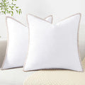 decorUhome Chenille Soft Throw Pillow Covers 18x18 Set of 2, Farmhouse Velvet Neutral Decorative Euro Pillow Covers with Stitched Edge for Couch Sofa Bed Home Decor, White-Ruum Studio Home