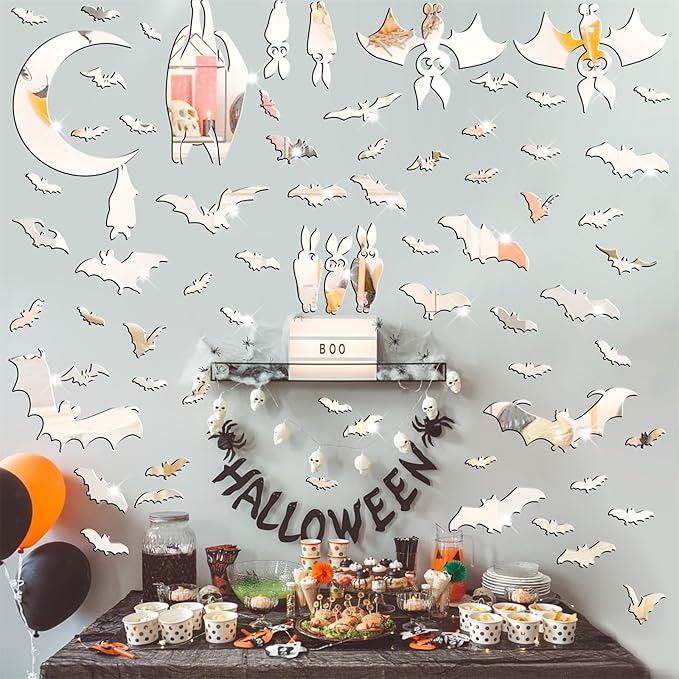 Easma Halloween Bats Wall Stickers 3D Scary Bats Decor for Door Decals Haunted House Party Decorations Silver Removable Halloween Wall Decal Peel and Stick for Kids Baby Bedroom Bathroom Playroom-Ruum Studio Home