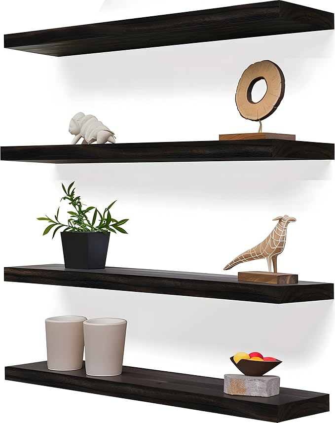 24 Inch Floating Shelves for Wall Rustic Brown Wood Wall Shelves for Bedroom Set of 4-Ruum Studio Home