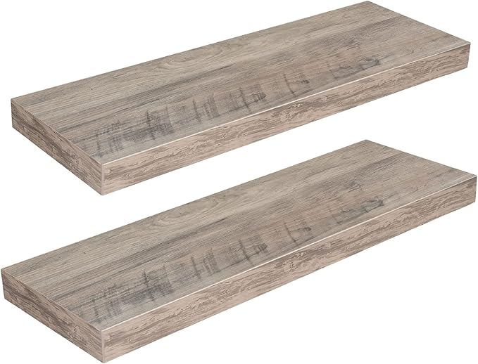 HOOBRO Floating Shelves, Wall Shelf Set of 2, 23.6 Inch Hanging Shelf with Invisible Brackets, for Wall Decor in Bathroom, Bedroom, Toilet, Kitchen, Living Room, Office, Greige BG60BJ01G1-Ruum Studio Home