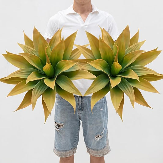 Artificial Plants Outdoor Faux Plant,Artificial Agave Faux Hostas Outdoor Uv Resistant Artificial Plants Indoor Fake Plant Artificial Agave Plant Indoor(2pcs, 28") Yellow-Ruum Studio Home