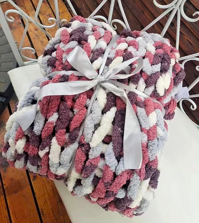DDL&HEXI Chunky Chenille Blanket 100% Hand Knit with Jumbo Chenille Yarn (50"x60") Super Soft Large Throw Bed Blanket for Couch, Sofa, Home Decor - Machine Washable (05)-Ruum Studio Home