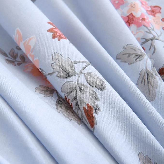 ABREEZE Floral Duvet Cover King Size Set Bird Flowers Bedding Set 100% Brushed Cotton Bedding Collection 1 Duvet Cover with 2 Pillowcases Grey-Ruum Studio Home