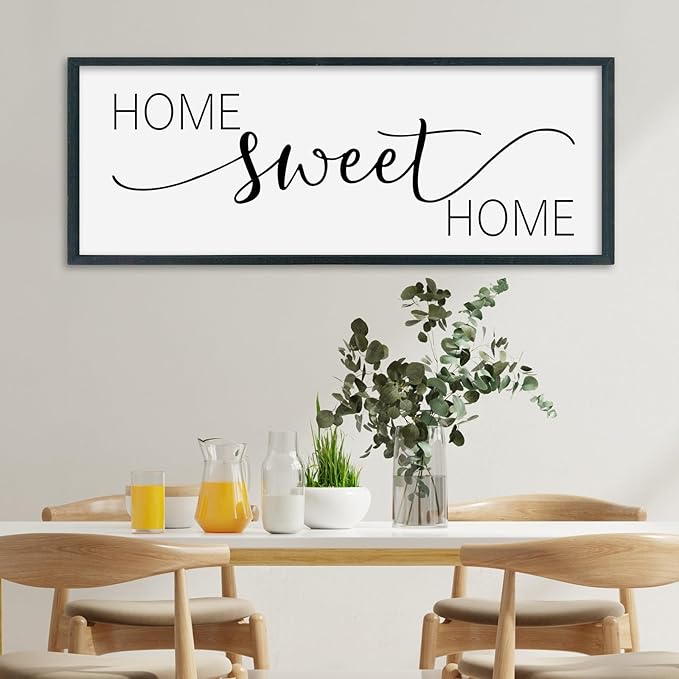 SRSZHIYUE Home Sweet Home Sign 32"x12" for Farmhouse Rustic Large Family Living Room Over Couch Modern Horizontal Wall Decor, Wood Framed Plaques Art Decorative (Black)-Ruum Studio Home
