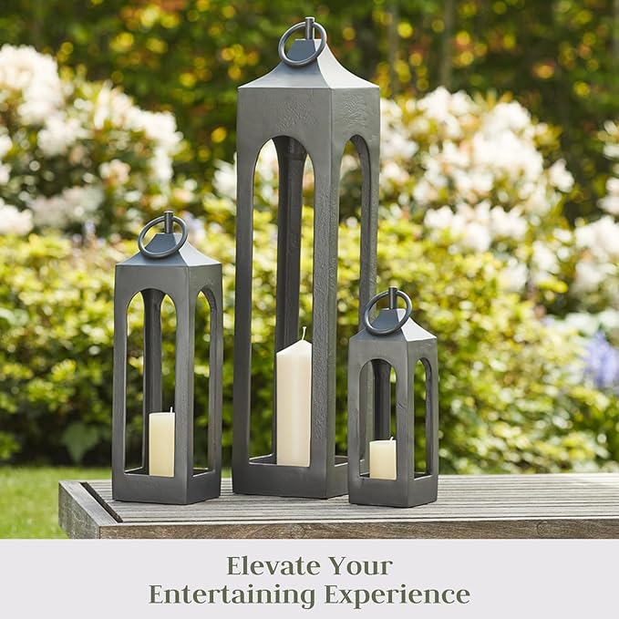 Medium Black Lantern, Rustic Metal Decorative Lantern, Candle Holder for Indoor & Outdoor, Home Decor for Patio, Garden & Tabletop, Hanging Lantern for Parties & Weddings-Ruum Studio Home