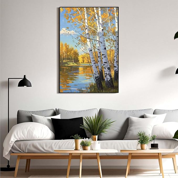 Poplar trees beside the blue sky and white clouds are suitable for living rooms bedrooms and offices Landscape posters and wall paintings-Ruum Studio Home