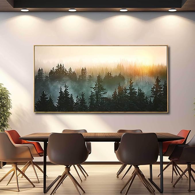 Large Artwork Foggy Forest Canvas Wall Art Landscape Mountain Painting Wall Art for Bedroom Living Room Kitchen Office Framed Wall Art 30x60 Inch-Ruum Studio Home