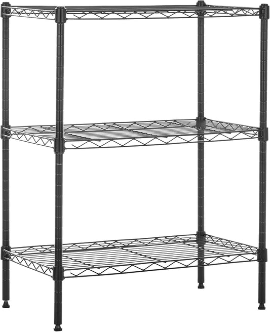 Amazon Basics 3-Shelf Adjustable Heavy Duty Steel Wire Rack Storage Shelving Organizer for Kitchen, Garage, 23.2" L x 13.4" W x 30" H, Black-Ruum Studio Home
