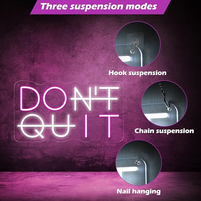 Don't Quit LED Neon Sign for Wall Decor, DO IT Neon Lights Party Decorations, USB Powered Switch Lighting Adjustable for Office, Gym, Man Cave, Gamer Room Decor-Ruum Studio Home