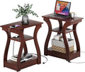 End Tables Living Room Set of 2,Cherry End Table with Charging Station,Side Table, Nightstand for Bedroom, 3 Tier End Table with Storage Shelf for Living Room(Cherry)-Ruum Studio Home