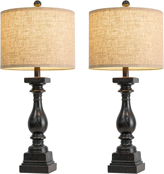 BOBOMOMO 27" Farmhouse Table Lamp Set of 2 with USB A+C for Bedroom Living Room Vintage Rustic Traditional Nightstand Bedside Lamps Retro Side Table Lamps (Black)-Ruum Studio Home