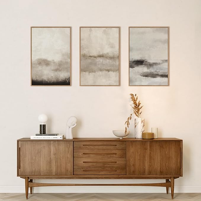 HPINUB Large Abstract Framed Canvas Wall Art Set,Minimalist Beige Gray Pastel Watercolor Wall Decor,Modern Illustration Neutral Art Painting for Living Room,Bedroom,Dining Room,Office -24"x36"x3-Ruum Studio Home